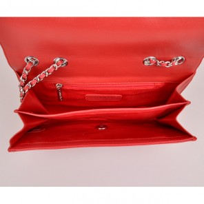 2014 Chanel Classic Flap Bag Red Sheepskin Leather A25280 Silver