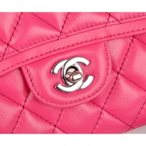 2014 Chanel Classic Flap Bag Rose Sheepskin Leather A25280 Silver