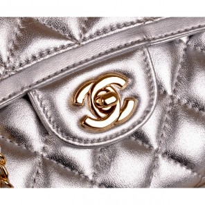 2014 Chanel Classic Flap Bag Silver Sheepskin Leather A25280 Gold