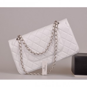 2014 Chanel Classic Flap Bag White Original Leather 1113 Silver