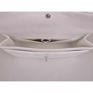 2014 Chanel Classic Flap Bag White Original Leather 1113 Silver