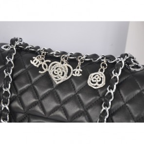 2014 Chanel Classic Flap Bags Black Original Sheepskin Leather A90214 Silver