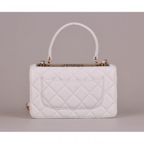 2014 Chanel Classic Top Handle Bag Sheepskin Leather A92236 White