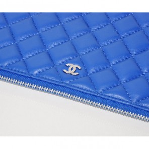 2014 Chanel Clutch Bag Blue Sheepskin Leather A67781 Silver