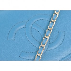 2014 Chanel Flap Shoulder Bag Blue Calfskin Leather A33817 Silver