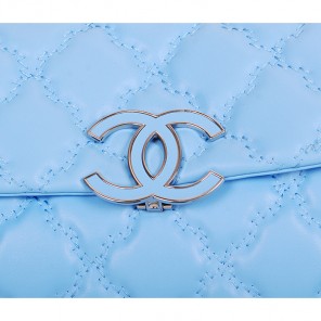 2014 Chanel Flap Shoulder Bag Calfskin Leather A92248 in Lake blue