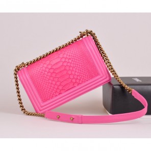 2014 Chanel LE boy Flap Shoulder Bag Real Python Leather A67086 Rose