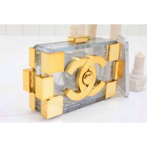 2014 Chanel Lego Clutch A37013 Transparent&Gold