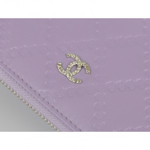 2014 Chanel Matelasse Zip Around Wallet Embossed Leather A50097 Lavender