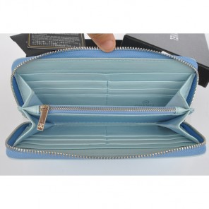 2014 Chanel Matelasse Zip Around Wallet Embossed Leather A50097 Light blue