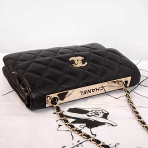 2014 Chanel Original Sheepskin Leather Flap Shoulder Bag A92235 Black