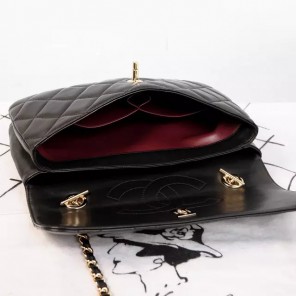 2014 Chanel Original Sheepskin Leather Flap Shoulder Bag A92235 Black