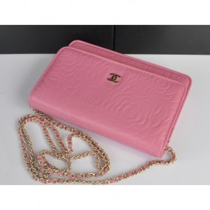 2014 Chanel WOC mini bags Original Camellia Leather A93301 Pink