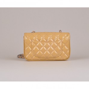 2014 Chanel mini Classic Flap Bag Apricot Patent Leather 1117 Silver