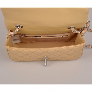 2014 Chanel mini Classic Flap Bag Apricot Patent Leather 1117 Silver