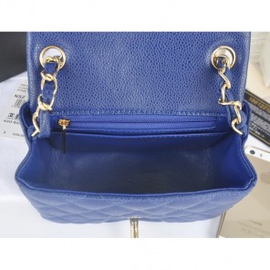 2014 Chanel mini Classic Flap Bag Blue Original Caviar leather A1115 Gold
