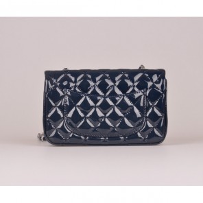 2014 Chanel mini Classic Flap Bag Blue Patent Leather 1117 Silver