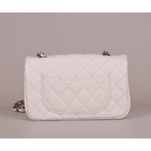 2014 Chanel mini Classic Flap Bag Caviar Leather 1117 White in Silver