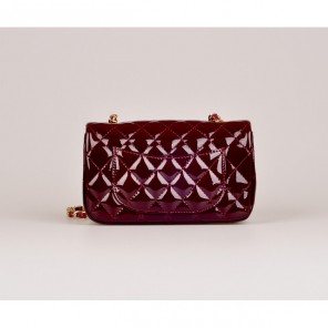2014 Chanel mini Classic Flap Bag Maroon Patent Leather 1117 Gold