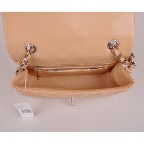 2014 Chanel mini Classic Flap Bag Original Apricot Sheekskin leather 1117 Silver