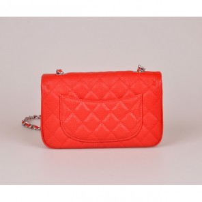 2014 Chanel mini Classic Flap Bag Red Caviar Leather 1117 Silver