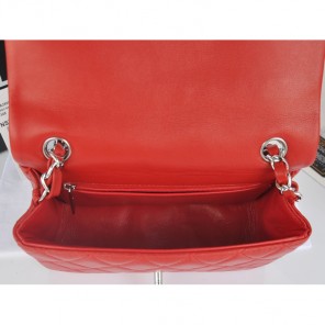 2014 Chanel mini Classic Flap Bag Red Original Sheekskin A1116 Silver