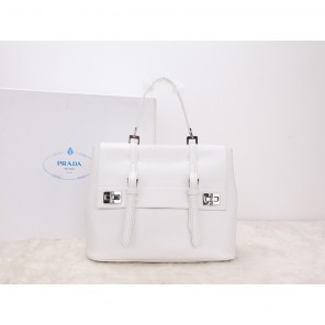 2014 Prada Calfskin Leather Tote Bag BN2789 White