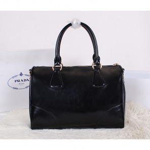 2014 Prada Iridescent Leather Boston Bag BN2318 Black