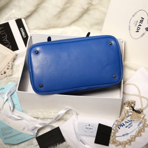 2014 Prada Lux Double Satchel Bag 348905 in Blue Original Calfskin Leather