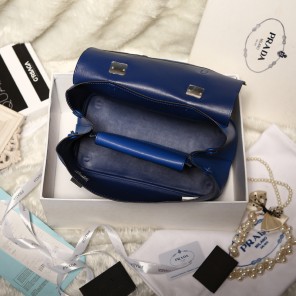 2014 Prada Lux Double Satchel Bag 348905 in Blue Original Calfskin Leather