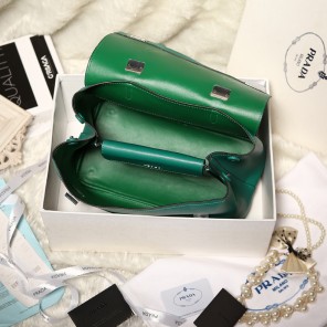 2014 Prada Lux Double Satchel Bag 348905 in Green Original Calfskin Leather