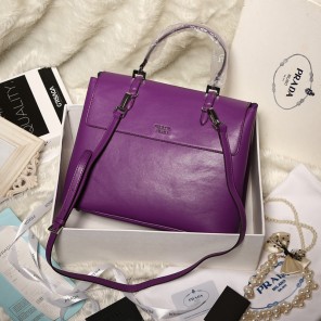 2014 Prada Lux Double Satchel Bag 348905 in Purple Original Calfskin Leather