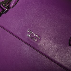 2014 Prada Lux Double Satchel Bag 348905 in Purple Original Calfskin Leather