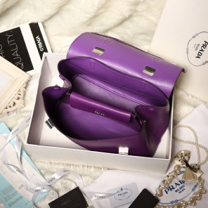 2014 Prada Lux Double Satchel Bag 348905 in Purple Original Calfskin Leather