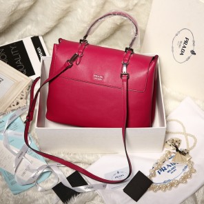 2014 Prada Lux Double Satchel Bag 348905 in Rose Original Calfskin Leather