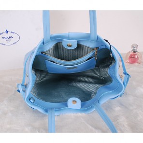 2014 Prada Soft Calf Leather Tote Bag BR5104 SkyBlue