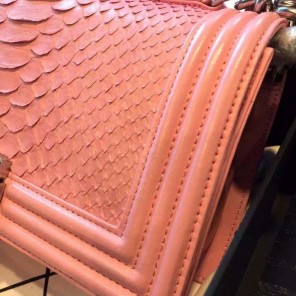 2015 Boy Chanel Flap Shoulder Bag Python Leather A66095 Pink with Silver