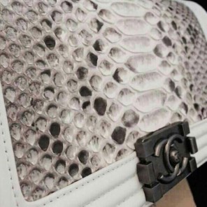 2015 Boy Chanel Flap Shoulder Bag Python Leather A66095 White