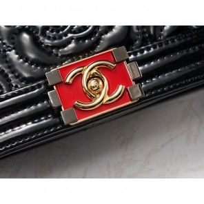 2015 Boy Chanel Flap Shoulder Bag in Patent Leather A6854 Black