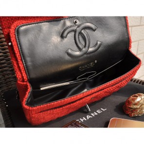 2015 Chanel 2.55 Series Classic Flap Bag Fabric 1112 Red&Grey