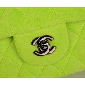 2015 Chanel 2.55 Series Classic Flap Bag Velvet 1112 Green