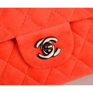 2015 Chanel 2.55 Series Classic Flap Bag Velvet 1112 Orange