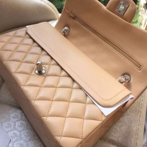 2015 Chanel A1112 Flap Bag Original Sheepskin Leather Apricot with Silver