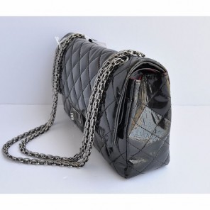 2015 Chanel A30226 Black Patent Leather Flap Bag Antique Silver