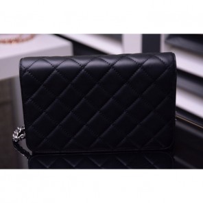 2015 Chanel A33814 Black Original Sheepskin Leather Mini Flap Bag Silver