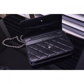 2015 Chanel A33814 Black Original Sheepskin Leather Mini Flap Bag Silver