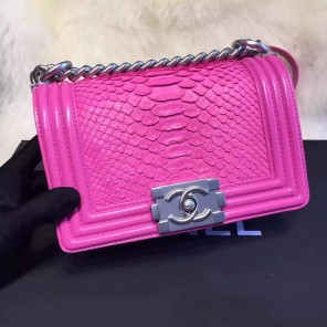 2015 Chanel Boy Flap Shoulder Bag Python Leather A66094 Rose