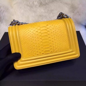 2015 Chanel Boy Flap Shoulder Bag Python Leather A66094 Yellow