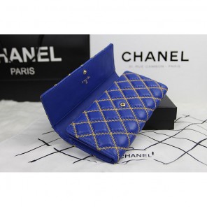2015 Chanel Camellia Tri-Fold Wallet Original Leater A50084 Blue