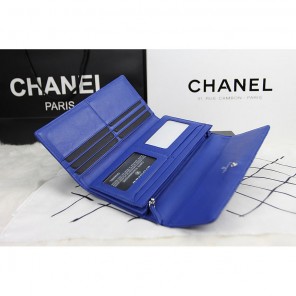 2015 Chanel Camellia Tri-Fold Wallet Original Leater A50084 Blue